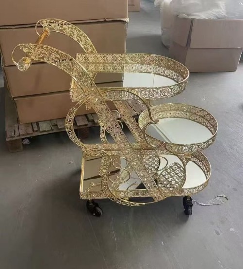 Dining trolley/cart golden metal