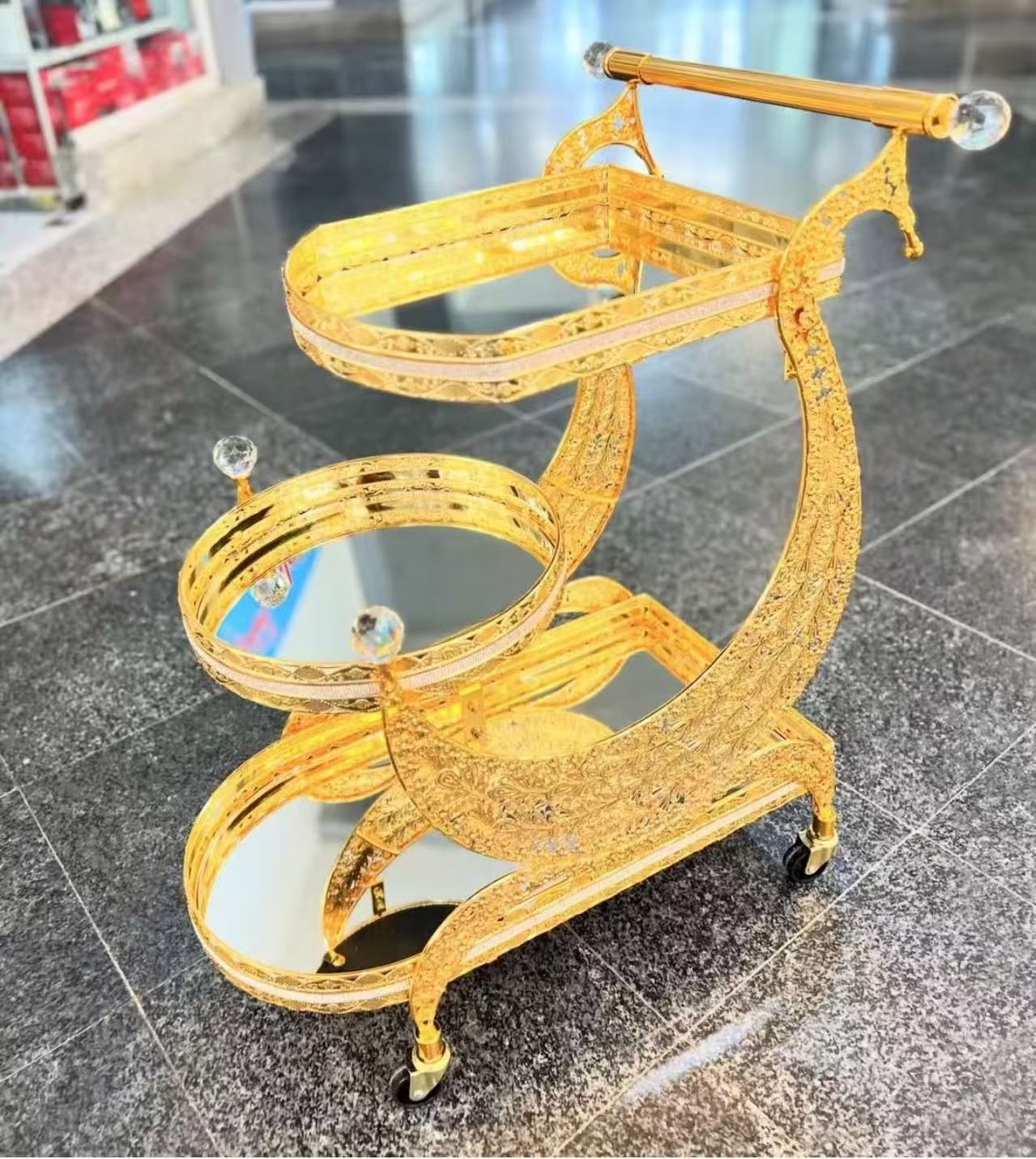 Dining trolley/cart golden metal